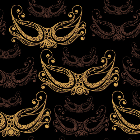 Seamless pattern (texture) with abstract decorative mask (symbol of the carnival in Venice). Suitable for design: fabric, cloth, wallpaper, wrapping, packaging. Vector illustration.のイラスト素材