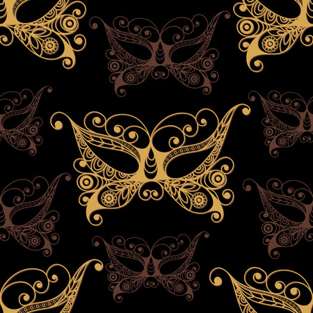 Seamless pattern (texture) with abstract decorative mask (symbol of the carnival in Venice). Suitable for design: fabric, cloth, wallpaper, wrapping, packaging. Vector illustration.のイラスト素材