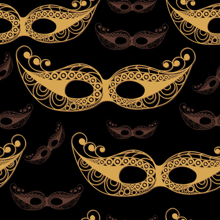 Seamless pattern (texture) with abstract decorative mask (symbol of the carnival in Venice). Suitable for design: fabric, cloth, wallpaper, wrapping, packaging. Vector illustration.のイラスト素材