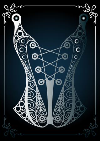 Graphic abstract decorative underwear (lingerie)-corset. Suitable for invitation, flyer, sticker, poster, banner, card,label, cover, web. Vector illustration.のイラスト素材