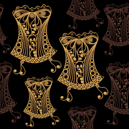 Seamless abstract background with underwear (lingerie)-corset. Texture (pattern) for textile, wallpapers, print, wrapping, scrapbooking, book cover, cloth design. Vector illustration.のイラスト素材