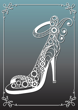 Graphic abstract decorative shoes (footwear)-sandals. Suitable for invitation, flyer, sticker, poster, banner, card,label, cover, web. Vector illustration.のイラスト素材