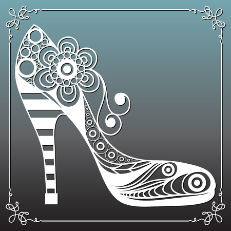 Graphic abstract decorative shoes (footwear). Suitable for invitation, flyer, sticker, poster, banner, card,label, cover, web. Vector illustration.のイラスト素材