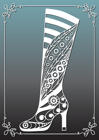 Graphic abstract decorative shoes (footwear)-boots.  Suitable for invitation, flyer, sticker, poster, banner, card,label, cover, web. Vector illustration.のイラスト素材