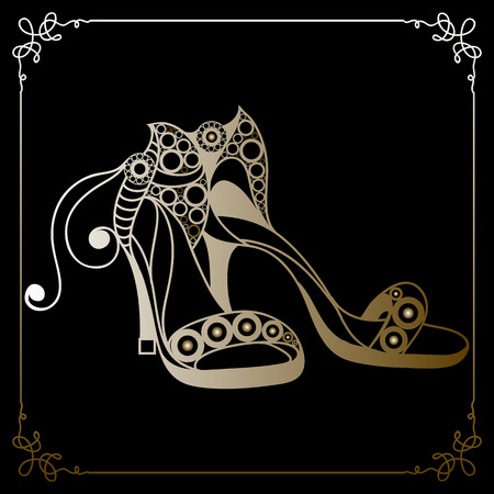 Graphic abstract decorative shoes (footwear)-sandals. Suitable for invitation, flyer, sticker, poster, banner, card,label, cover, web. Vector illustration.のイラスト素材