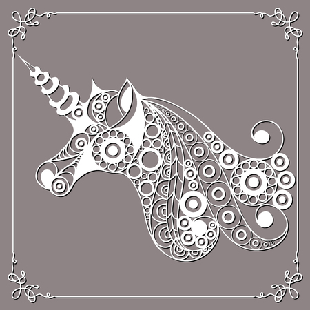 Graphic abstract unicorn (monoceros) in line art style. Mythical creature. Suitable for invitation, flyer, sticker, poster, banner, card, label, cover, web. Vector illustration.のイラスト素材