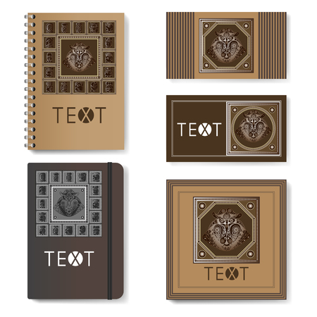 Maya art boho pattern on the realistic notepad and business card, invitation. Template for advertising, branding and corporate identity. Mock-up for design illustration.のイラスト素材