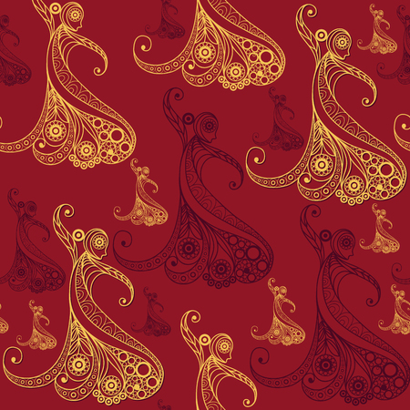 Seamless pattern   with abstract decorative Spanish girl dancing flamenco. Suitable for design: fabric, cloth, wallpaper, wrapping, packaging. Vector illustration.のイラスト素材