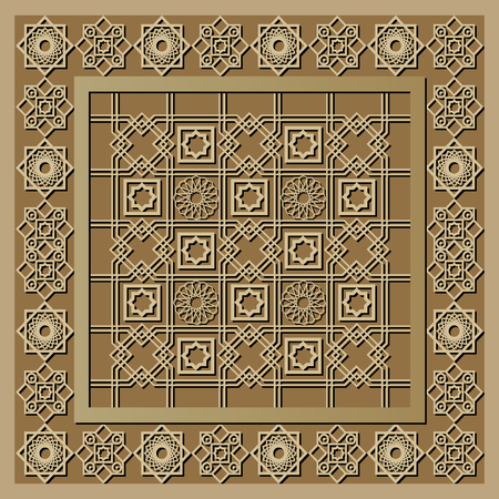 Graphic abstract decorative tile with Ramadan patterns. Suitable for textile, wallpaper, wrapping, packaging. Vector illustration.のイラスト素材