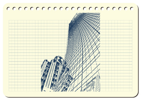 Sketch of architectural building on columnar notebook.のイラスト素材