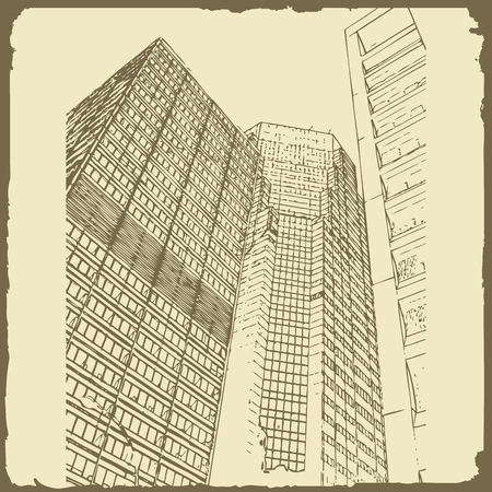 High rise buildings in hand sketched Illustration.のイラスト素材