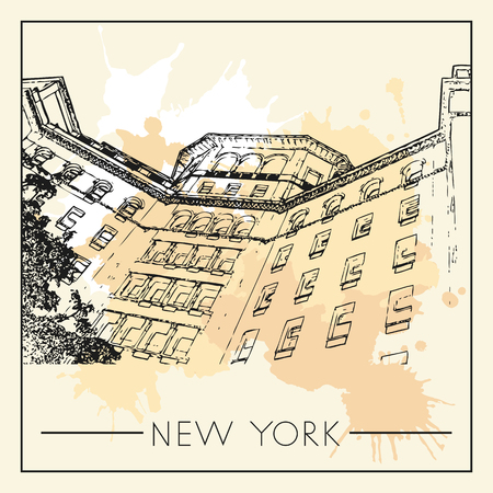 Sketch of New York city. Suitable for invitation, flyer, sticker, poster, banner, card, label, cover, web. Vector illustration.のイラスト素材