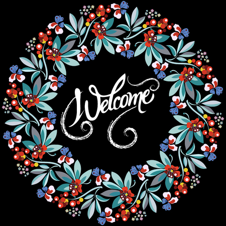 Graphic illustration with floral frame. Suitable for invitation, flyer, sticker, poster, banner, card, label, cover, web. Vector illustration.のイラスト素材