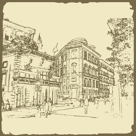 Sketch of Rome. Suitable for invitation, flyer, sticker, poster, banner, card, label, cover, web. Vector illustration.のイラスト素材