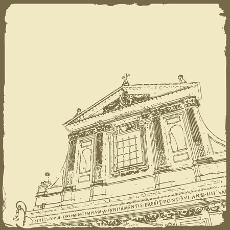 Sketch of Rome. Suitable for invitation, flyer, sticker, poster, banner, card, label, cover, web. Vector illustration.のイラスト素材