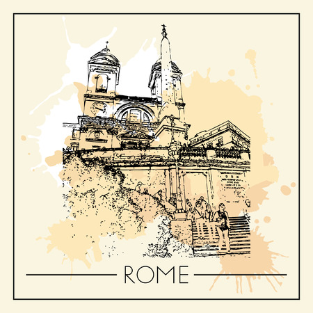 Sketch of Rome. Suitable for invitation, flyer, sticker, poster, banner, card, label, cover, web. Vector illustration.のイラスト素材