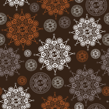 Seamless (texture) background with occult symbols. Suitable for textile, wallpapers, print, wrapping, scrapbooking, book cover, cloth design. Vector illustration.のイラスト素材