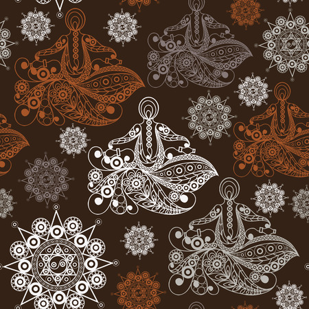 Seamless (texture) background with occult symbols. Suitable for textile, wallpapers, print, wrapping, scrapbooking, book cover, cloth design. Vector illustration.のイラスト素材