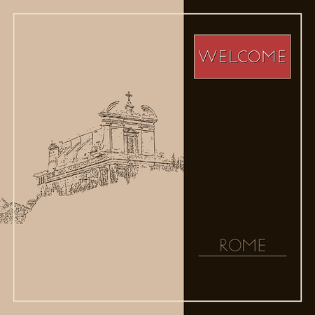 Sketch of Rome. Suitable for invitation, flyer, sticker, poster, banner, card, label, cover, web. Vector illustration.のイラスト素材