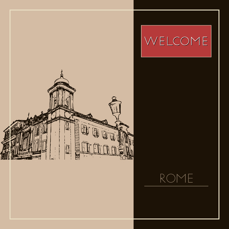 Sketch of Rome. Suitable for invitation, flyer, sticker, poster, banner, card, label, cover, web. Vector illustration.のイラスト素材