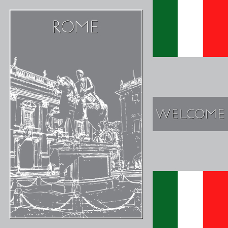 Sketch of Rome. Suitable for invitation, flyer, sticker, poster, banner, card, label, cover, web. Vector illustration.のイラスト素材
