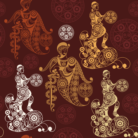 Seamless (texture) background with occult symbols. Suitable for textile, wallpapers, print, wrapping, scrapbooking, book cover, cloth design. Vector illustration.のイラスト素材
