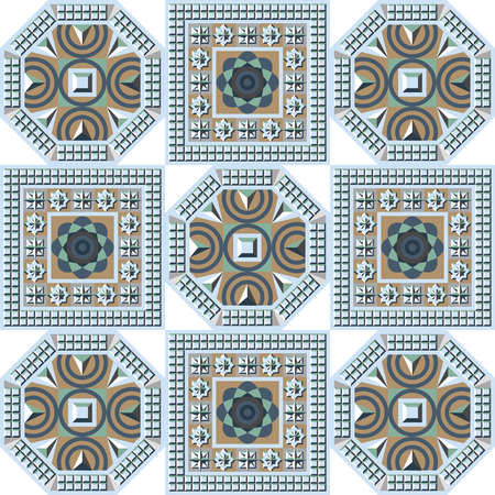 Abstract geometric decorative background (texture, pattern). Suitable for textile, wallpaper, wrapping, tile, web. Vector illustration.のイラスト素材