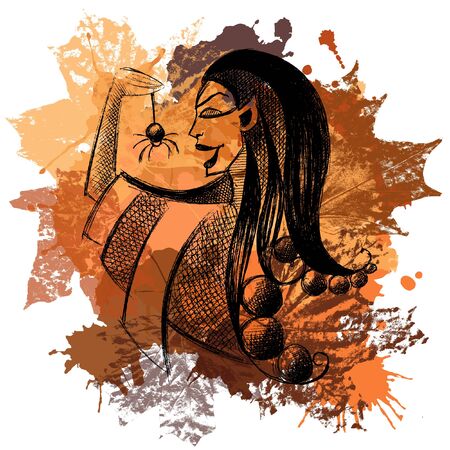 Graphic illustration with symbol of Halloween. Suitable for invitation, flyer, sticker, poster, banner, card, label, cover, web. Vector illustration.のイラスト素材