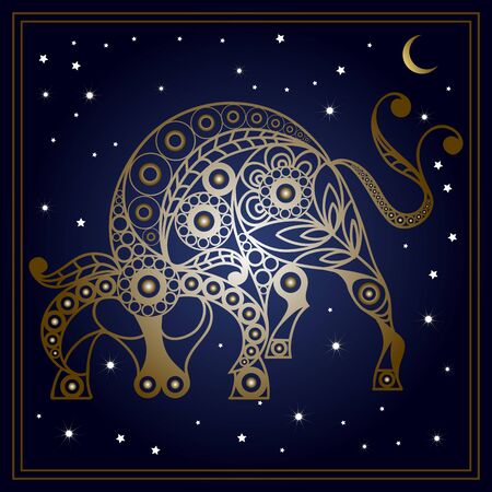 Decorative zodiac sign Taurus. Horoscope and astrology (astronomy)-symbol. Vector illustration.のイラスト素材