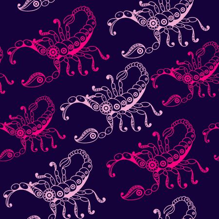 Seamless pattern (texture) with zodiac symbol (astrology, astronomy). Suitable for design: fabric, cloth, wallpaper, wrapping, packaging. Vector illustration.のイラスト素材