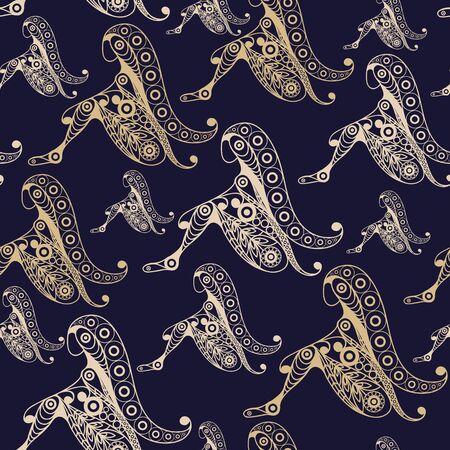 Seamless pattern (texture) with zodiac symbol (astrology, astronomy). Suitable for design: fabric, cloth, wallpaper, wrapping, packaging. Vector illustration.のイラスト素材