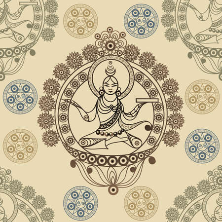 Seamless (texture) background with indian patterns. Vector illustration.のイラスト素材