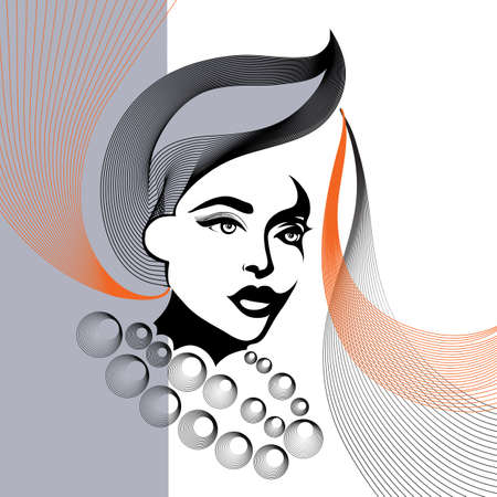 Graphic drawing of decorative face. Vector illustration.のイラスト素材