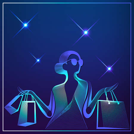 Abstract woman (buyer) on sale. Black Friday. Cyber Monday. Vector illustration.のイラスト素材