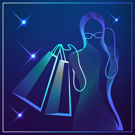 Abstract woman (buyer) on sale. Black Friday. Cyber Monday. Vector illustration.のイラスト素材