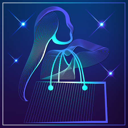 Abstract woman (buyer) on sale. Black Friday. Cyber Monday. Vector illustration.のイラスト素材