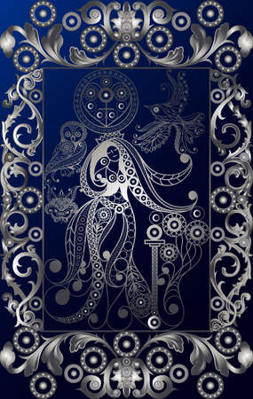 Graphic abstract design with occult tarot card. Major Arcana - The Empress. Suitable for invitation, flyer, sticker, poster, banner, card, label, cover, web. vector illustration.のイラスト素材