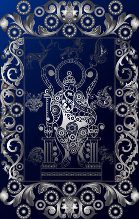 Graphic abstract design with occult tarot card. Major Arcana - The Emperor. Suitable for invitation, flyer, sticker, poster, banner, card, label, cover, web. vector illustration.のイラスト素材