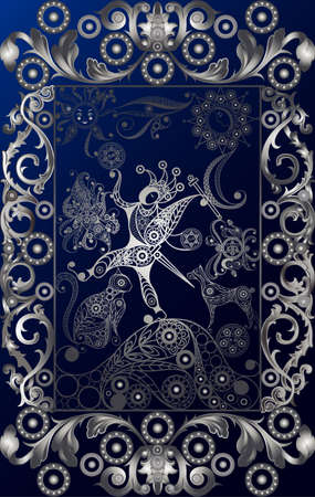 Graphic abstract design with occult tarot card. Major Arcana - The Fool. vector illustration.のイラスト素材