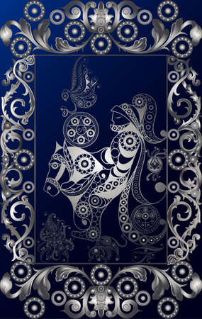 Graphic abstract design with occult tarot card. Minor Arcana - Knight of Pentacles. vector illustration.のイラスト素材