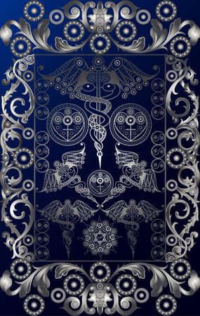 Graphic abstract design with occult tarot card. Minor Arcana - Five of Wands. vector illustration.のイラスト素材
