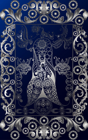 Graphic abstract design with occult tarot card. Minor Arcana - King of Swords. vector illustration.のイラスト素材