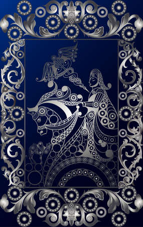 Graphic abstract design with occult tarot card. Minor Arcana - Knight of wands. vector illustration.のイラスト素材