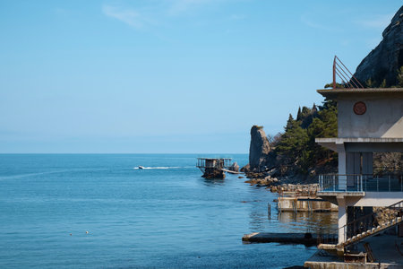 seascape, sea and rocks, summer vacation at the resort, bay and embankmentの写真素材