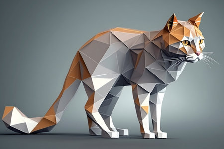 Generative ai lowpoly cat minimalistic illustration on monochromatic backgroundの写真素材