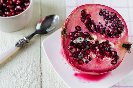 Ripe pomegranates backgroundの写真素材