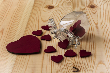 Valentine`s day card with heart on wooden background.の写真素材
