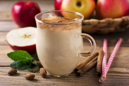 Apple Banana Cinnamon Smoothie in glass. Selective focus.の写真素材