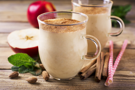 Apple Banana Cinnamon Smoothie in glass. Selective focus.の写真素材