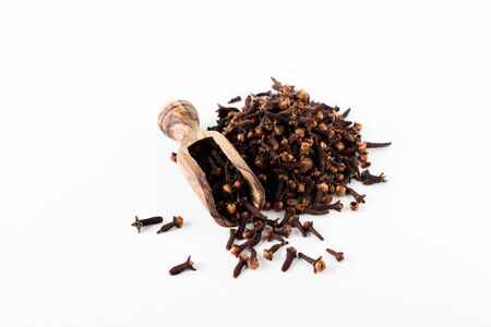 Cloves. Dry seasoning for cooking and drinks isolated on a white background.の写真素材